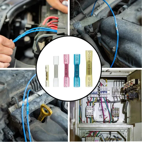 Vista 7 de Juego de 128 conectores de cable a tope termorretráctiles – Kit de terminales de crimpado aislados, impermeables, empalme eléctrico a tope