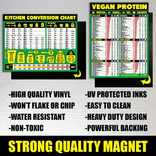 Vista 6 de Tabla de conversión de cocina y paquete de combinación de hojas magnéticas de proteínas veganas – Extra grande y fácil de leer guías de referencia