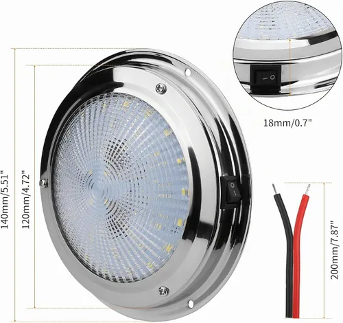 Vista 2 de RVZONE Luces de cúpula marinas para barco 12V LED Luces interiores para cabina de barco con interruptor de palanca de 5.5" Luz de cabina LED