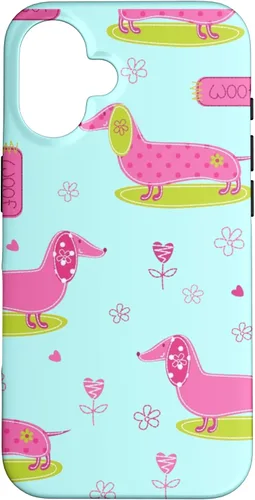 Vista 31 de Funda para iPhone 13 Dachshund Pattern turquoise Flowers Weiner Dog Lover