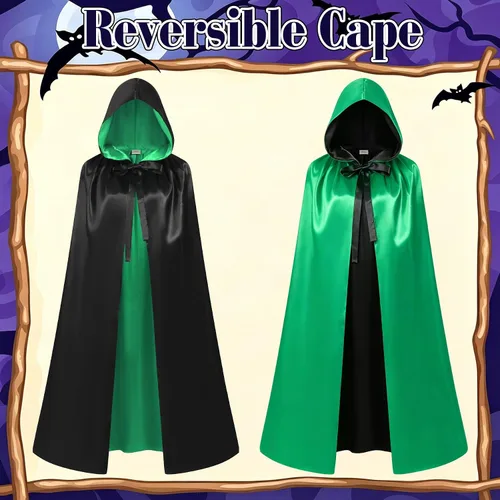 Vista 2 de Capa de vampiro con capucha, capa reversible con capucha Capa de vampiro unisex con capucha, disfraz de Halloween, bruja, drácula, maléfica Capa