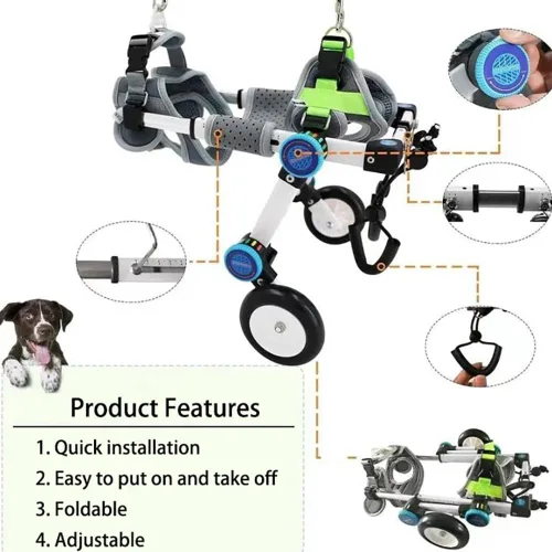 Vista 3 de Silla de ruedas para perros para patas traseras, silla de ruedas ajustable para perros pequeños y medianos, carrito de movilidad de aluminio ligero