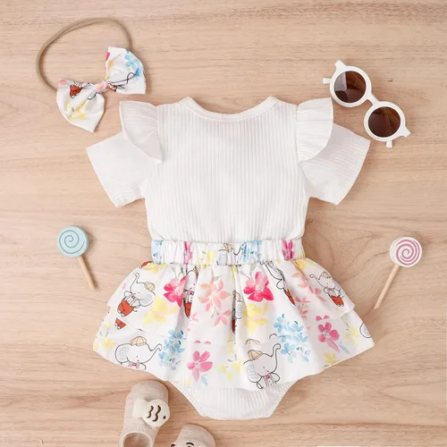 Vista 7 de Mameluco para bebé recién nacido, con estampado de letras y lazo, estampado floral, para niña de 0 a 18 meses