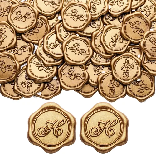 Vista 20 de Yoption - Pegatinas adhesivas de sello de cera con letra inicial A, paquete de 25 pegatinas de sello de cera con letra antigua dorada, sellos
