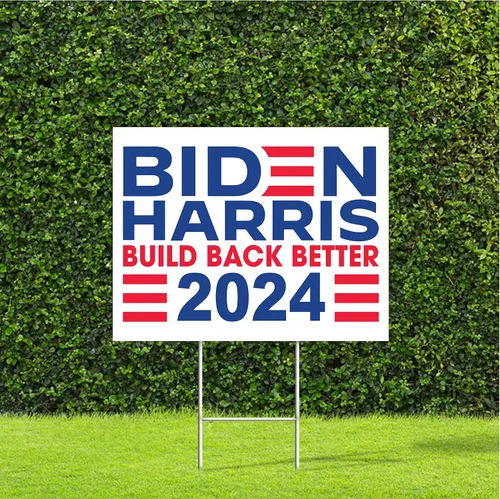 Vista 10 de Cartel de campaña electoral de Truth Hope Decency 2024 Biden/Kamala Harris con estaca de metal en H