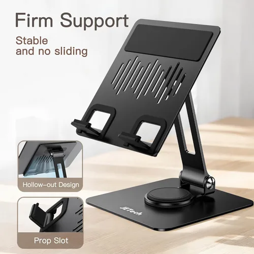 Vista 4 de JETech Soporte para tablet, soporte giratorio ajustable de escritorio con base giratoria de 360 grados, soporte plegable para iPad/iPad