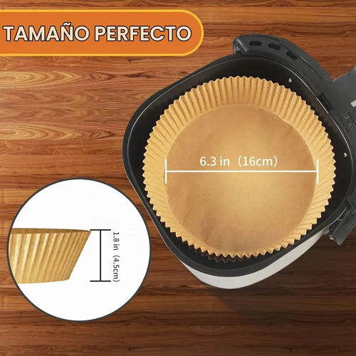 Vista 2 de Forro de papel desechable para freidora de aire, 100 piezas de papel pergamino natural de 6.3 pulgadas para freidora de aire, a prueba de aceite