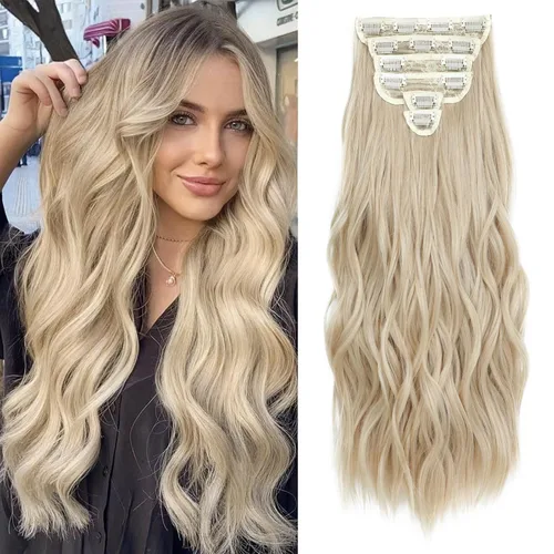 Vista 23 de Extensiones de cabello con clip para mujer, mezcla negra oscura con reflejos marrón claro, 20 pulgadas, 6 piezas, extensiones de cabello largo