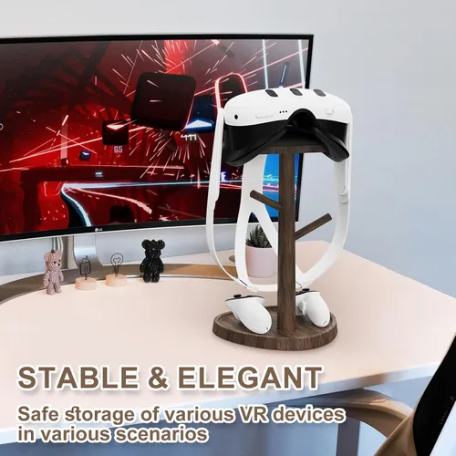Vista 5 de HiBloks VR Stand Accessories, Wooden Headset Display Holder & Touch Controller Mount Station for MetaOculus Quest 3, Quest 2, PSVR 2, Valve Index