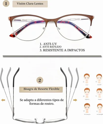 Vista 3 de Reading Glasses for Women Cateye Blue Light Metal Spring Hinge