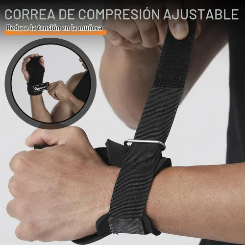 Vista 4 de Correa de muñeca para levantamiento de pesas, agarres de cuero de doble capa, correas ajustables para levantamiento de pesas para entrenar