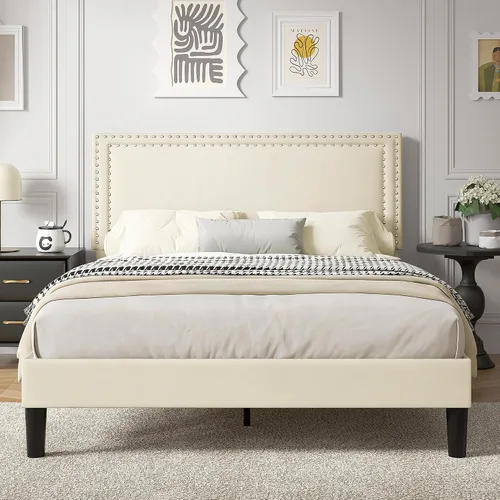 Vista 36 de VECELO Base de cama de plataforma de tamaño individual con cabecera tapizada de altura ajustable, base de colchón moderna, soporte de listones