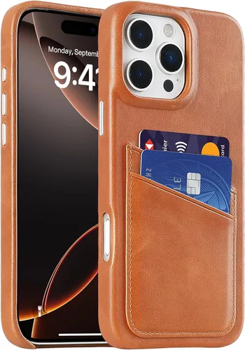 Vista 25 de LUCKYCOIN Funda de piel 100% auténtica tipo cartera para iPhone 13, diseño delgado con tarjetero y funda protectora a prueba de golpes, forro