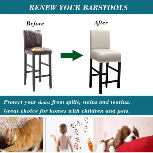 Vista 5 de HFCNMY - 2 fundas elásticas impermeables para taburete de bar con respaldo, fundas para silla de bar con banda elástica, color beige