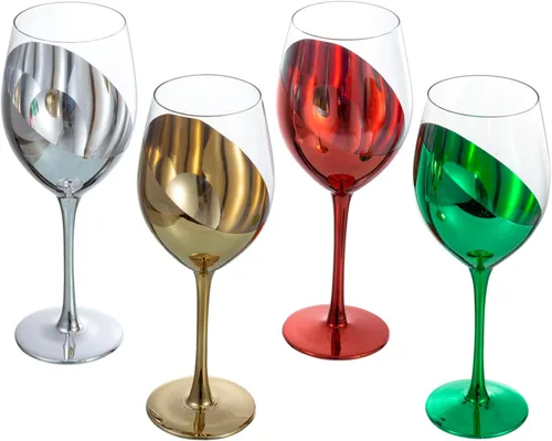 Vista 12 de MyGift Juego de 4 Copas de Vino, Copas de Vino Tinto de 14oz, Cristalería Moderna Negro Mate y Dorado, Elegantes Copas de Bar para Bodas, Fiestas
