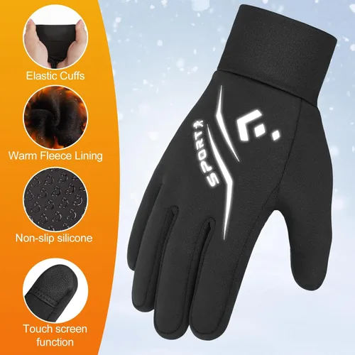 Vista 2 de Guantes de ciclismo cálidos de invierno para niños, guantes para pantalla táctil para clima frío para niños, montar en bicicleta y fútbol con agarre