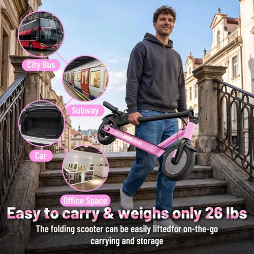 Vista 7 de ApexSurge Electric Scooter for Adults, 10" Tires, 350W Powerful Motor and Max 22/31 Miles Long Range, Top Speed 19Mph, Dual Brake Stystem E Rosa