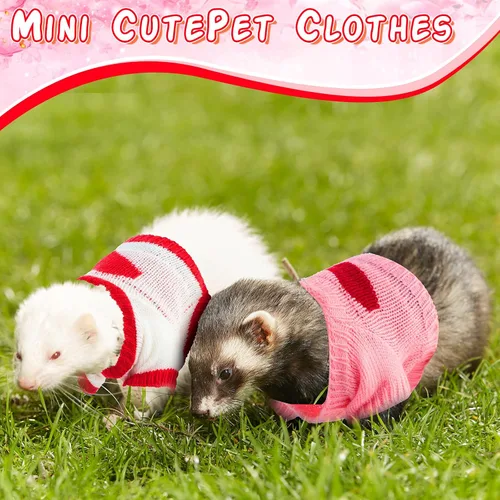 Vista 7 de Mixweer 4 piezas de ropa de hurón de San Valentín, suéter de hámster, ropa de conejillo de indias con corazón rojo, disfraz de conejo, sudadera