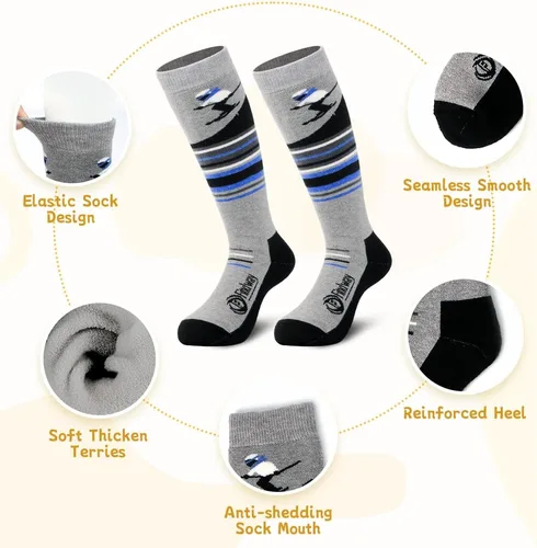 Vista 2 de findway Calcetines de esquí para niños de lana merina (2 o 3 pares), calcetines cálidos de invierno, calcetines térmicos de snowboard para niños