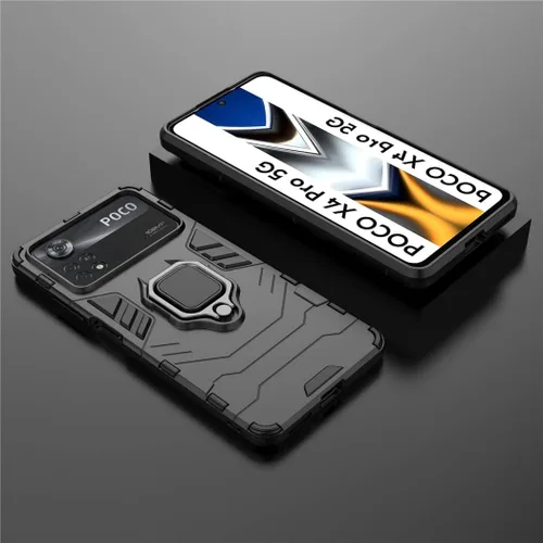Vista 6 de Compatible con funda Xiaomi Mi Poco X4 Pro 5G, soporte de anillo de metal a prueba de golpes (funciona con soporte magnético para automóvil), Negro