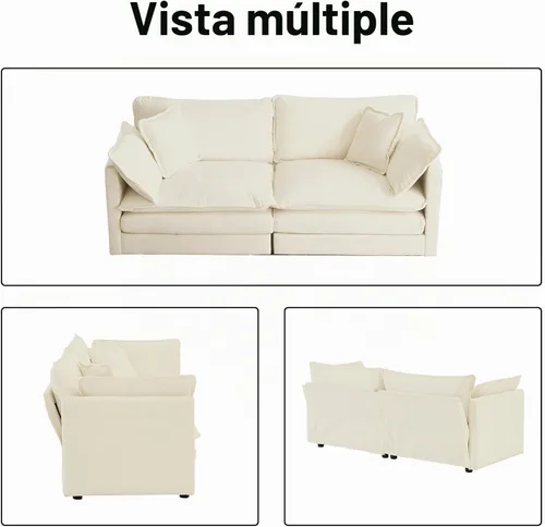Vista 8 de Sofá Loveseat Grande en Beige y Blanco de 194.8 cm, Sofás Seccionales de 2 Plazas Grandes para Sala de Estar, Sofá Seccional Modular de Tela