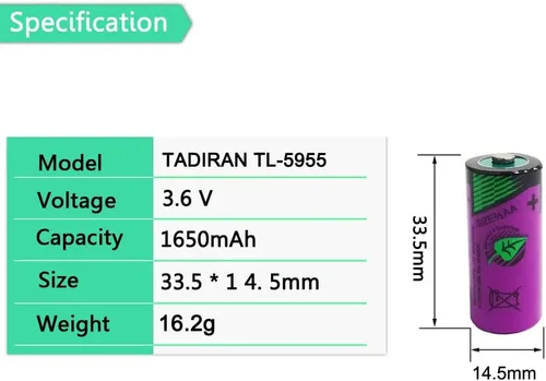 Vista 2 de Tadiran Tl-5955 2/3AA 3.6V 1650mAh batería de litio de repuesto para Tadiran TL-2155, TL-4955, TL-5155, TL-5955, SL-361, Xeno XL-055F, ER14335