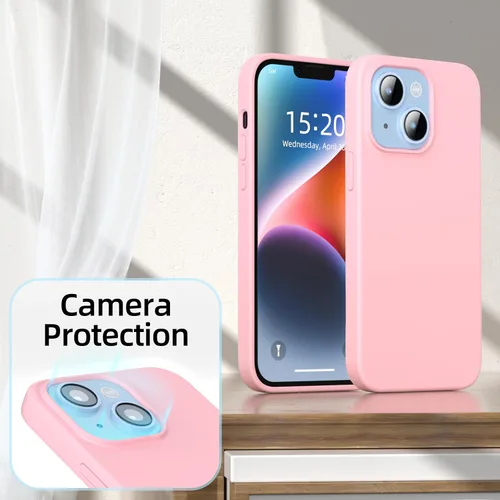 Vista 4 de Funda para iPhone 14, funda de silicona líquida, forro de microfibra suave antiarañazos, protección de cuerpo completo de grado militar, funda