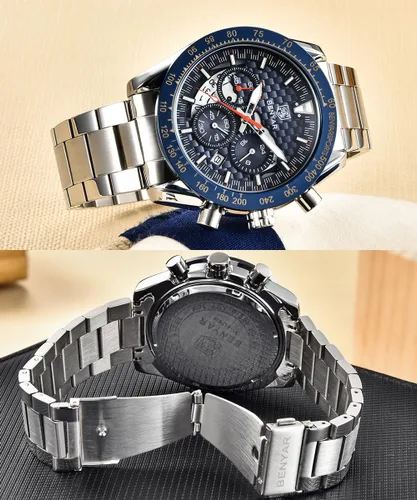 Vista 3 de BENYAR Fashion Men's Quartz Chronograph Waterproof Silicone Watches Business Casual Sport Design Wrist Watch for Men Perfect for Father Son Black