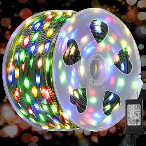 Vista 10 de WATERGLIDE - Extensión extralarga de 328 pies de luces de Halloween, 1000 luces LED para exteriores, luces de hada de alambre verde de PVC y cobre