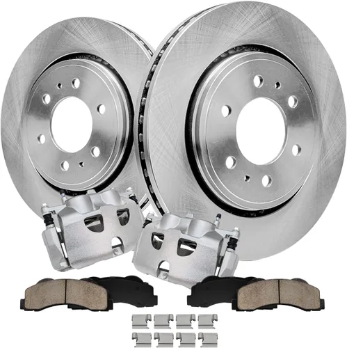 Vista 37 de Detroit Axle - Juego de 6 piezas de rotores de disco de freno delantero + pastillas de freno cerámicas de repuesto para Land Rover LR3 Range Rover