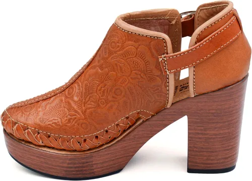 Vista 3 de Botines de piel auténtica grabados mexicanos con correa para mujer - Modelo 490