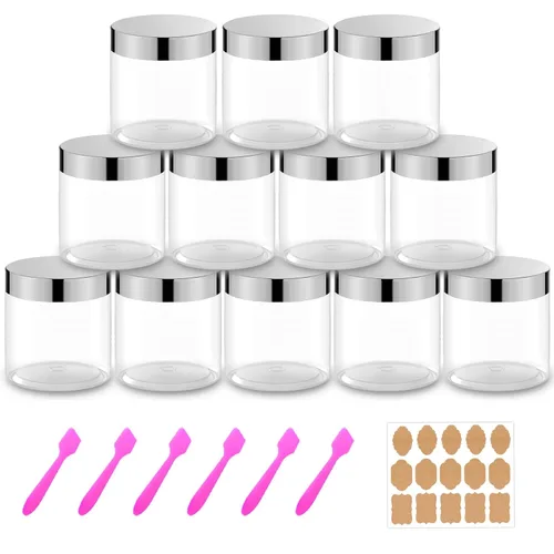 Vista 24 de Paquete de 12 recipientes pequeños de plástico de 4 onzas con tapas + paquete de 12 tarros de muestra de cosméticos de 0.7 oz/0.7 fl oz