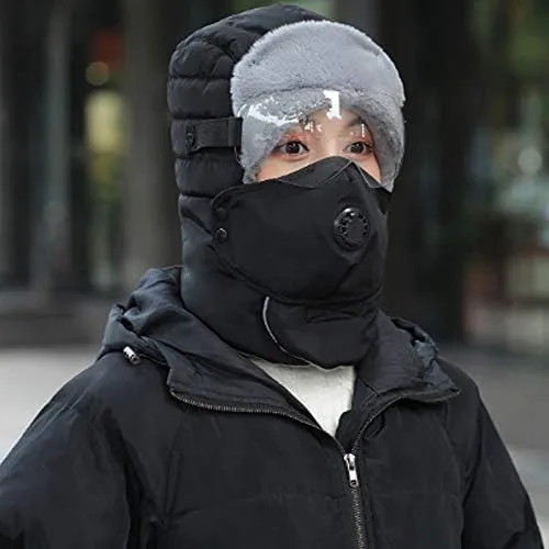 Vista 6 de Felite Fnn Unisex Winter Sports Warm Faux Fur Ushanka Trapper Hat Trooper Russian Hat with Glasses Mouth Cover Ear Flaps