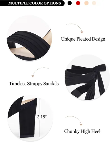 Vista 4 de Coutgo Sandalias de tacón alto con tiras para mujer, sandalias de tacón grueso con lazo y cordones con puntera abierta, zapatos cómodos para boda