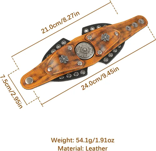 Vista 6 de HZMAN Pulseras de Cuero Retro para Hombre Pulsera de Puño de Cuero Ajustable Pulsera Ancha de Muñeca Regalo de Joyería