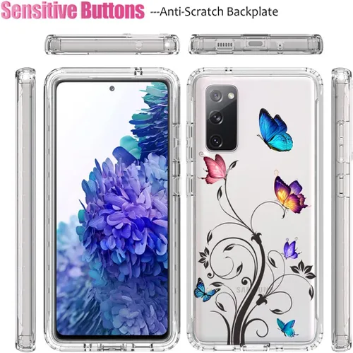Vista 5 de Funda para Galaxy S20 FE 5G, SM-G781U con protector de pantalla de vidrio templado, cuerpo completo transparente con protección de diseño floral