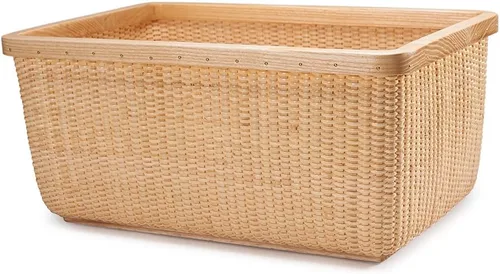 Vista 8 de Nantucket - Cesta de ratán y madera maciza, decoración del hogar para sala de estar, cesta de almacenamiento moderna, caja de joyería cuadrada Kit