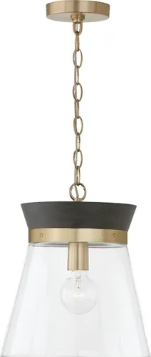 Vista 7 de Capital Lighting 347311WS Finn - Lámpara colgante de techo moderna bohemia artesanal de madera de mango con cono de vidrio transparente, 1 luz