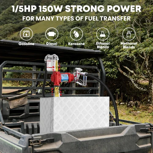 Vista 3 de Bomba de transferencia de combustible, bomba de transferencia de 10GPM 12V con manguera de descarga y boquilla automática, hierro fundido resistente