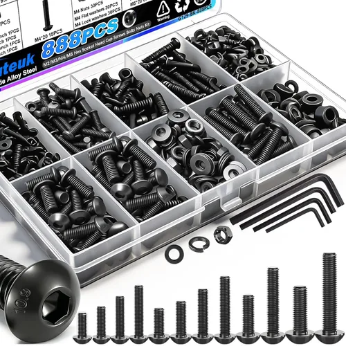 Vista 7 de mxuteuk Juego de tornillos M5 de 185 piezas, kit de tuercas, pernos y tornillos de cabeza hexagonal M5, pernos de acero de aleación de grado 12.9