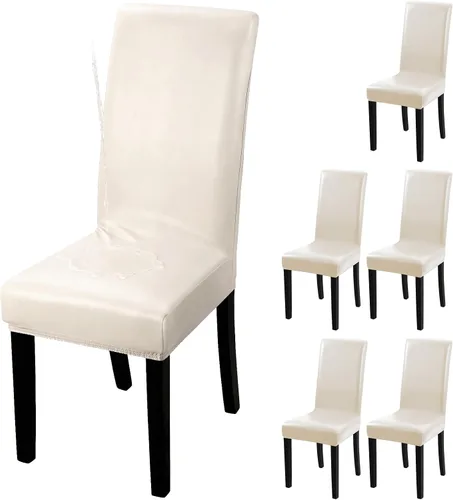 Vista 48 de Fundas para silla de comedor Yisun, fundas elásticas para silla de comedor, funda protectora para silla de comedor, mezcla de poliéster, Beige