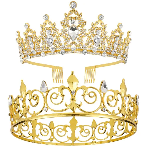 Vista 9 de AOPRIE King & Queen Artemis Tiara y corona para mujeres y hombres, cristal, aleación, diamantes de imitación, formal, temático, unisex, negro, boda