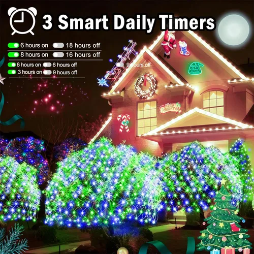 Vista 2 de KNONEW Paquete de 2 Luces de Red de Navidad de 420 LEDs de 13 pies x 6.6 pies, Luz de Malla para Exteriores Conectable Impermeable con 8 Modos