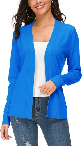 Vista 14 de Urban CoCo Chaqueta de punto de manga larga con frente abierto para mujer Negro