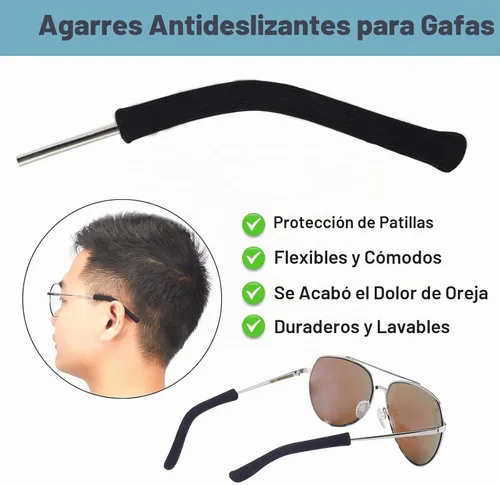Vista 5 de Cojín de oreja para lentes de longitud más larga con algodón de punto suave, agarre elástico antideslizante para gafas, puntas de patillas de lentes