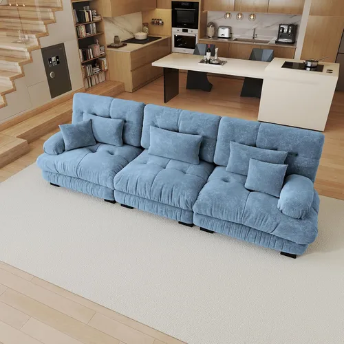 Vista 112 de Sofá modular de gran tamaño de 94 pulgadas, sofás seccionales grandes de color beige y blanco para sala de estar, juego de sofá de terciopelo, sofás