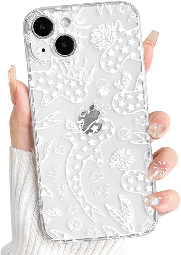 Vista 133 de NITITOP Funda para iPhone 13 Clear Sea Animal - Pez negro Pescado Negro
