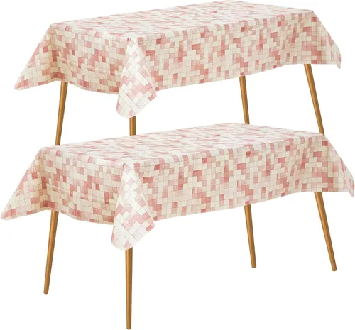 Vista 29 de FIFTY FEET Mantel rectangular de 84 x 60 pulgadas, mantel de vinilo con respaldo de franela para mesas rectangulares, impermeable, a prueba
