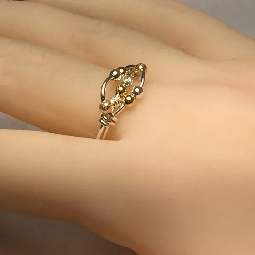 Vista 9 de Anillo de preocupación, anillo de ansiedad, anillo giratorio, plata argentium con cuentas, relleno de oro amarillo o rosa de 14 quilates
