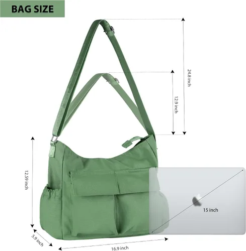 Vista 3 de Bolso bandolera de lona para hombres y mujeres, bolso vintage para laptop, bolsa grande con múltiples bolsillos